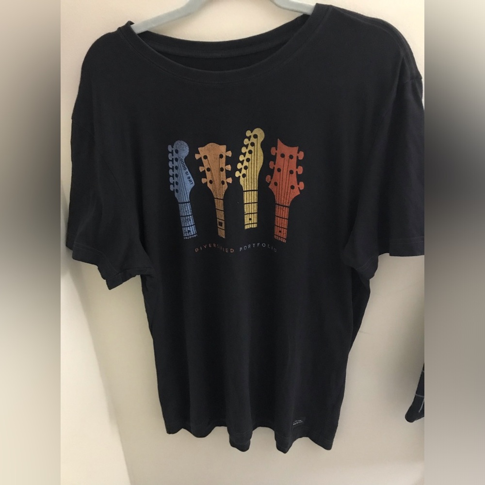 Men's Diversified Portfolio Guitar Headstock Shirt Life is Good Medium Blue